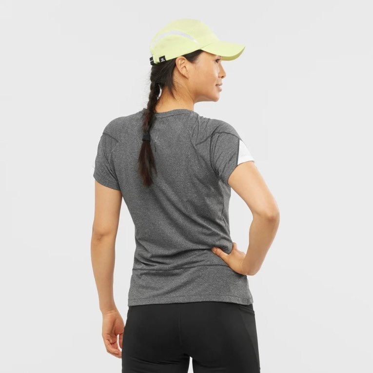 Dark Grey Salomon Cross Run Graphic Short Sleeve Women's T-Shirts | IE VX3287